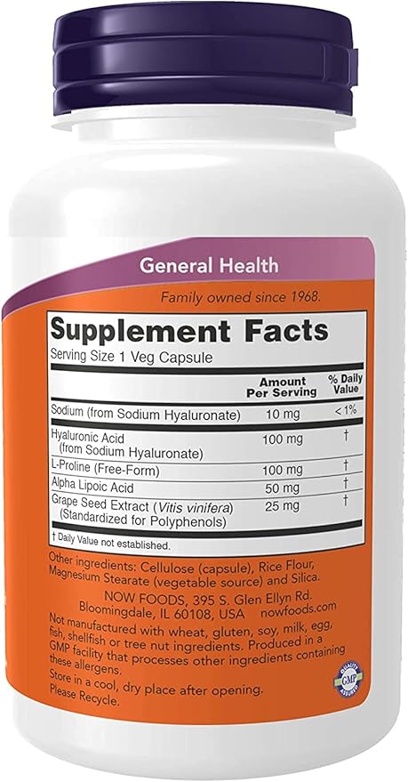 NOW Foods - Hyaluronic Acid 100 mg - 120 Veg Capsule (Pack of 2)