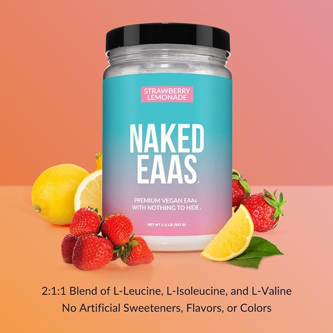 NAKED Strawberry Lemonade EAAs Amino Acids Powder Vegan Essential Amino Acids Instantized All Natural EAA Powder Supplement 1.1LB - 26 Servings
