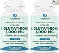 PurePremium Reduced Glutathione 1000mg Per Serving - 500mg Per Capsule – L-Glutathione Supplement &amp Antioxidant Support for Normal Liver Brain Skin &amp Heart Health – 90 Capsules (Pack of 2)