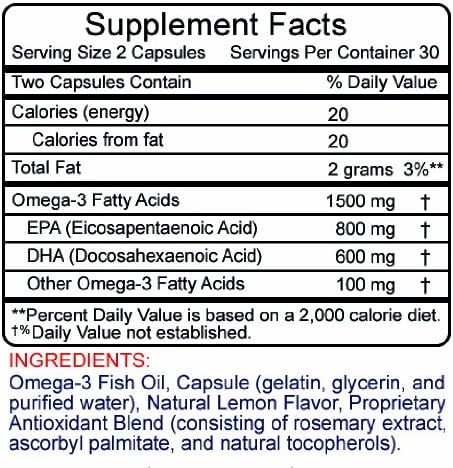Fish Oil Omega-3 Maximum Strength 1500mg (800 EPA/600 Dha) Pharmaceutical Grade Fish Oil