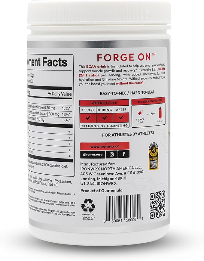 BCAA Powder | 8g Amino Acids per Serving | 2:1:1 Ratio with Citrulline Malate &amp L-Glutamine | Advanced Muscle Recovery &amp Soreness Support | Watermelon 30 Servings | Zero Sugar Keto Friendly