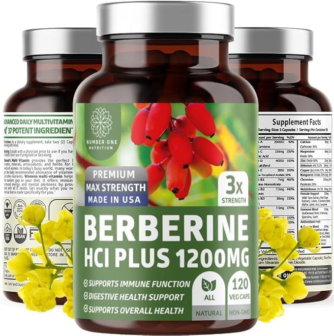Berberine HCl Supplement 1200mg Pure Berberis Aristata Capsules to Support Metabolic Health Digestive Wellness and Cellular Antioxidant Support Non-GMO Vegetarian 120 Capsules 2-Month Supply