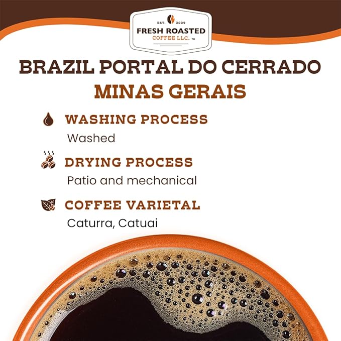 Fresh Roasted Coffee Brazil Minas Gerais 2 lb (32 oz) Light Roast Kosher Whole Bean