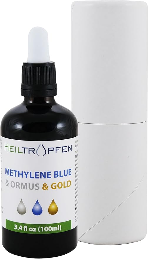 Methylene Blue &amp Ormus &amp Gold 3.4 Fl Oz - 100 ml | Ultra High Purity | with 10 ppm Colloidal Gold 24K | Glass Bottle | Third-Party Tested | Heiltropfen®
