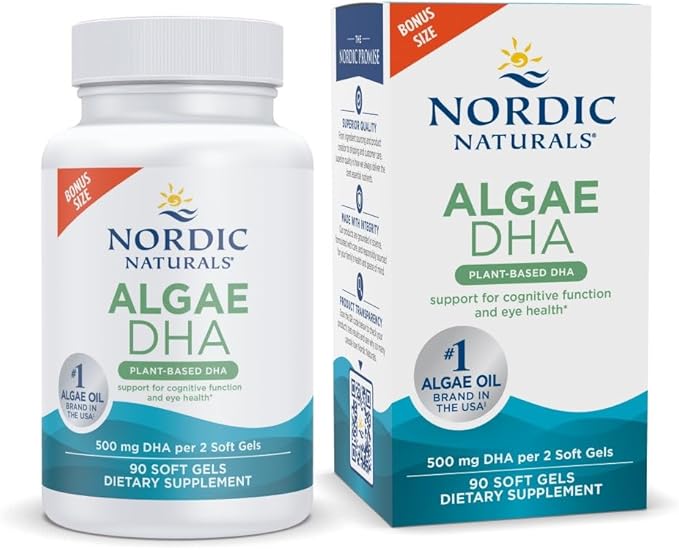 Nordic Naturals Algae DHA - 90 Soft Gels - 500 mg Omega-3 DHA - Certified Vegan Algae Oil - Plant-Based DHA - Brain Eye &amp Nervous System Support - Non-GMO - 45 Servings