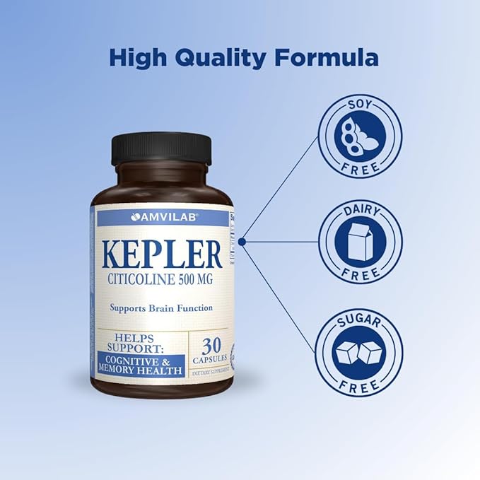 Kepler - CDP-Choline Supplement |Citicoline 500m| -Supports Memory Focus &amp Cognitive Function - for Focus &amp Mental Clarity - Gluten Free &amp Non-GMO - Dietary Supplement - 30 Capsules