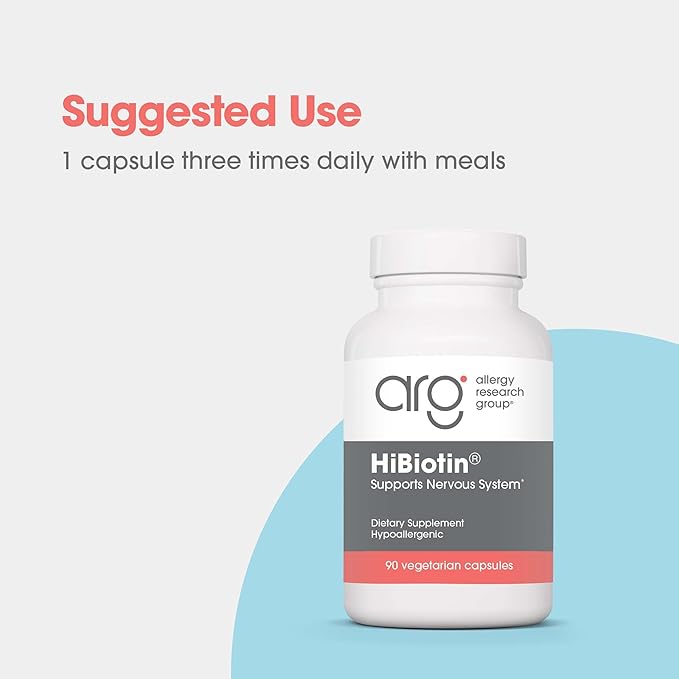 Allergy Research Group ARG HiBiotin - 100 mg Biotin - Supports Energy Metabolism Neurological Health &amp Myelin Synthesis - Hypoallergenic - 90 Servings - 90 Capsules