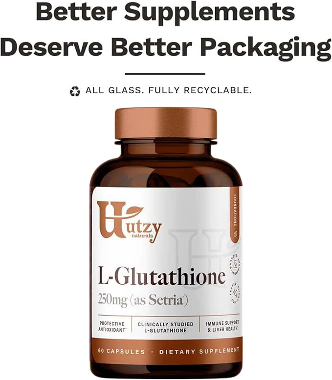 Utzy Naturals L-Glutathione | Immune Health &amp Antioxidant Support | Setria® 250mg Reduced Form Glutathione | High Absorption | Made in The USA | 60 Capsules