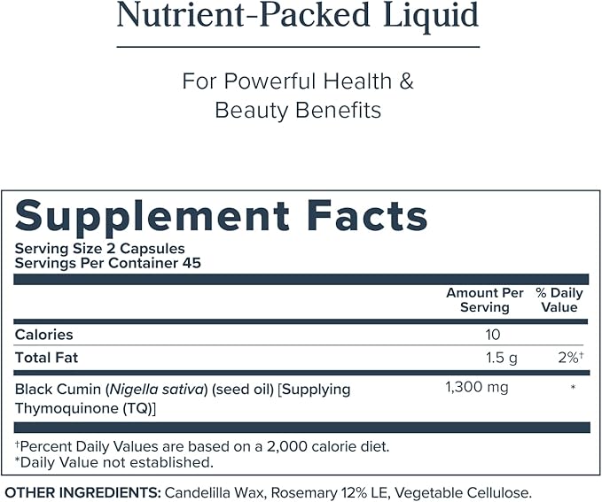 HERITAGE STORE Black Seed Oil Liquid Capsules 650mg Nigella Sativa Oil Supplement with Thymoquinone Omega 3 6 9 Antioxidant Cholesterol Digestive Joint &amp Immune Support* Vegan 45 Serv 90c