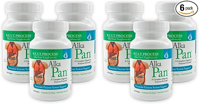 Alka•Pan (6 Pack) Best Process Alkaline — Natural Digestive Supplement — Pancreatic Enzymes with Antioxidant-Rich Superfoods &amp Digestive Herbs