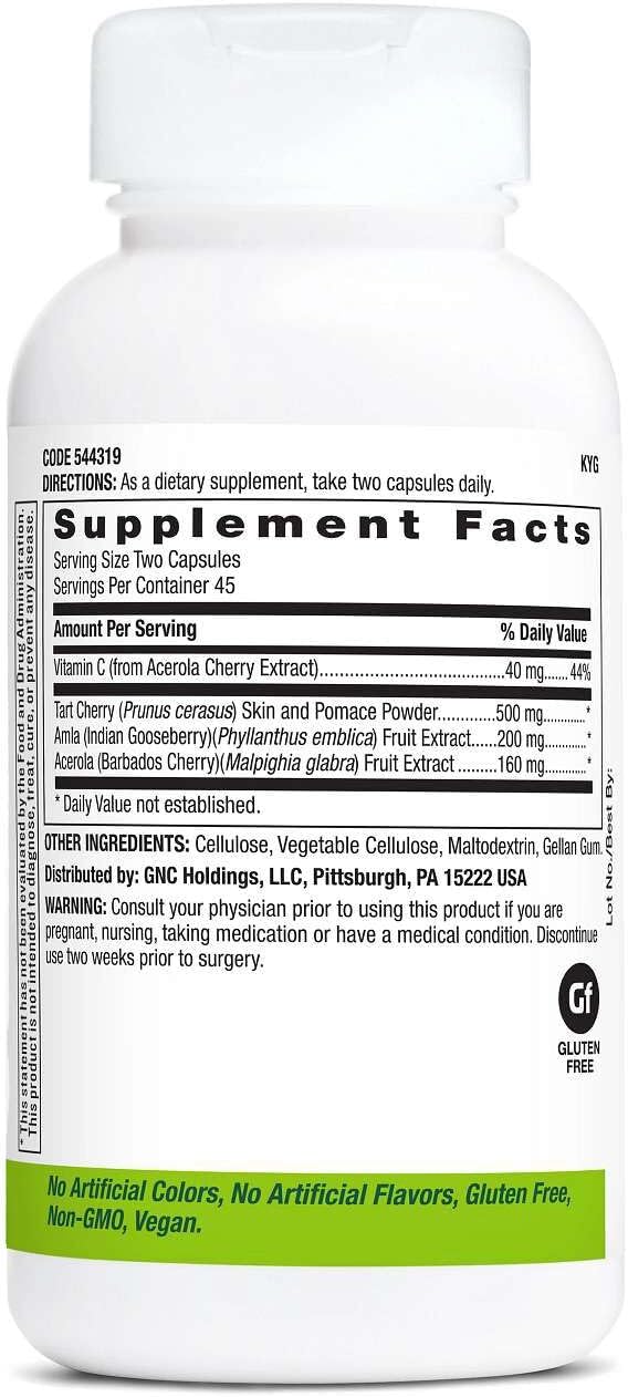 GNC SuperFoods Cherry Complex 3 Powerful Super Fruits 90 Vegan Capsules
