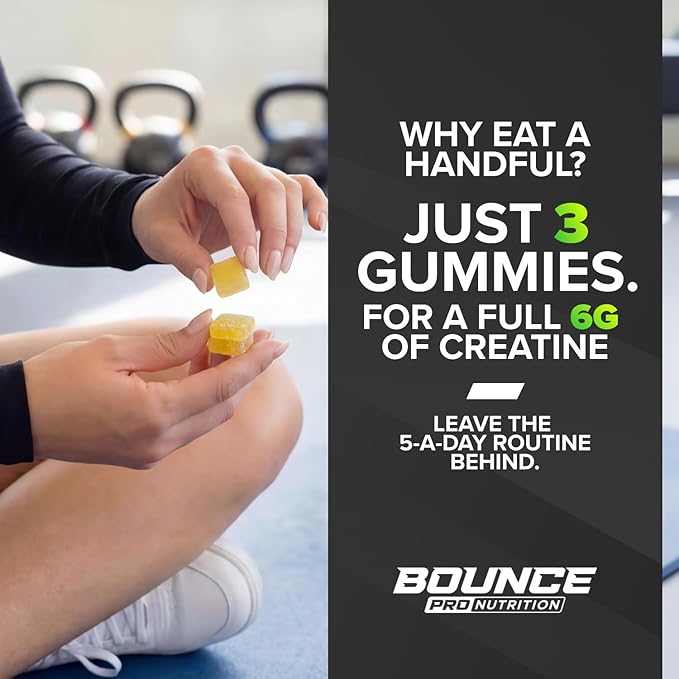 Bounce Pro Creatine Monohydrate Gummies for Men &amp Women Low Calorie 6G of Creatine per Serving Vegan Anti-Melting Gluten-Free Non-GMO (51 Count (Pack of 1) Lemon Cake)