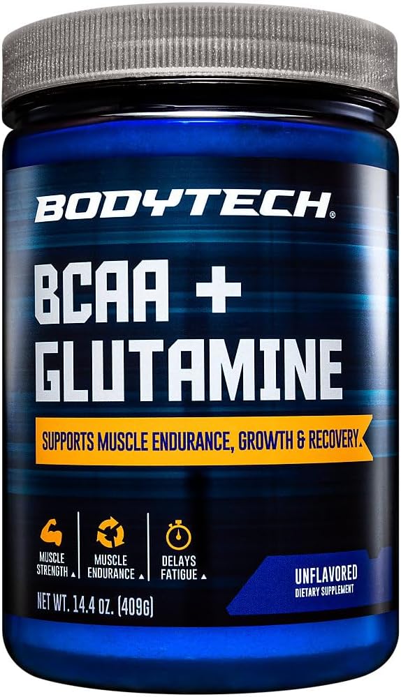 BodyTech BCAA + Glutamine Powder with Vitamin C L Glutamine &amp More Essential Pre Workout or Post Workout Amino Acids for Men &amp Women Unflavored 14.4 Oz 59 Servings