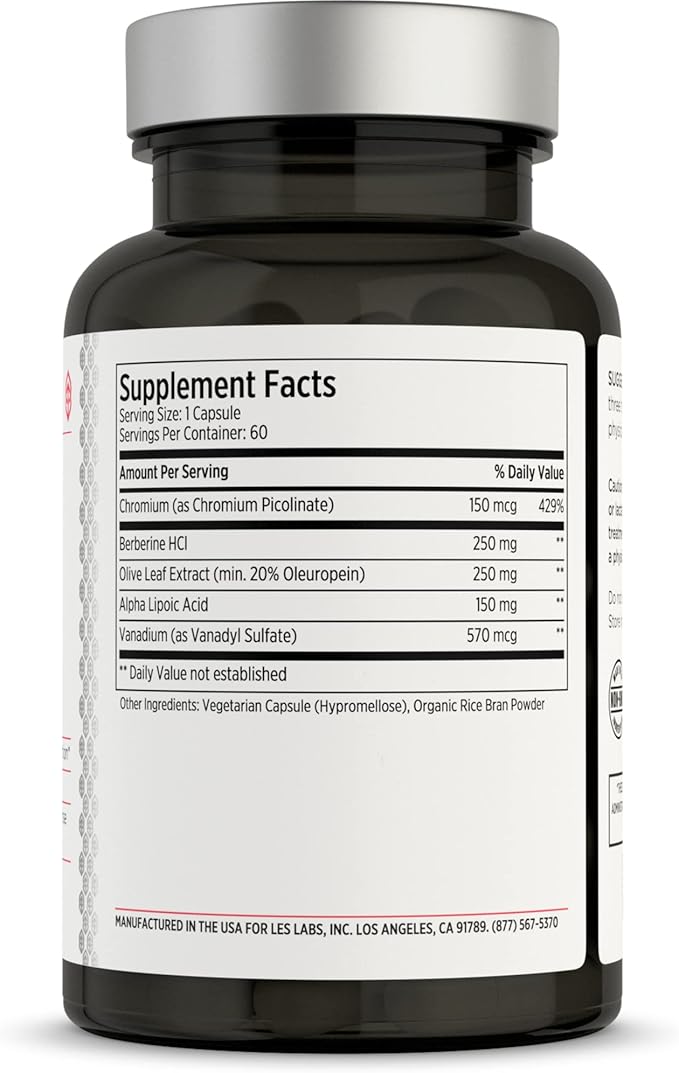 LES Labs Insulin Health – Metabolic Health and Support Lipid &amp Carbohydrate Metabolism – Berberine Chromium Olive Leaf Alpha Lipoic Acid &amp Vanadium – Non-GMO Supplement – 60 Capsules