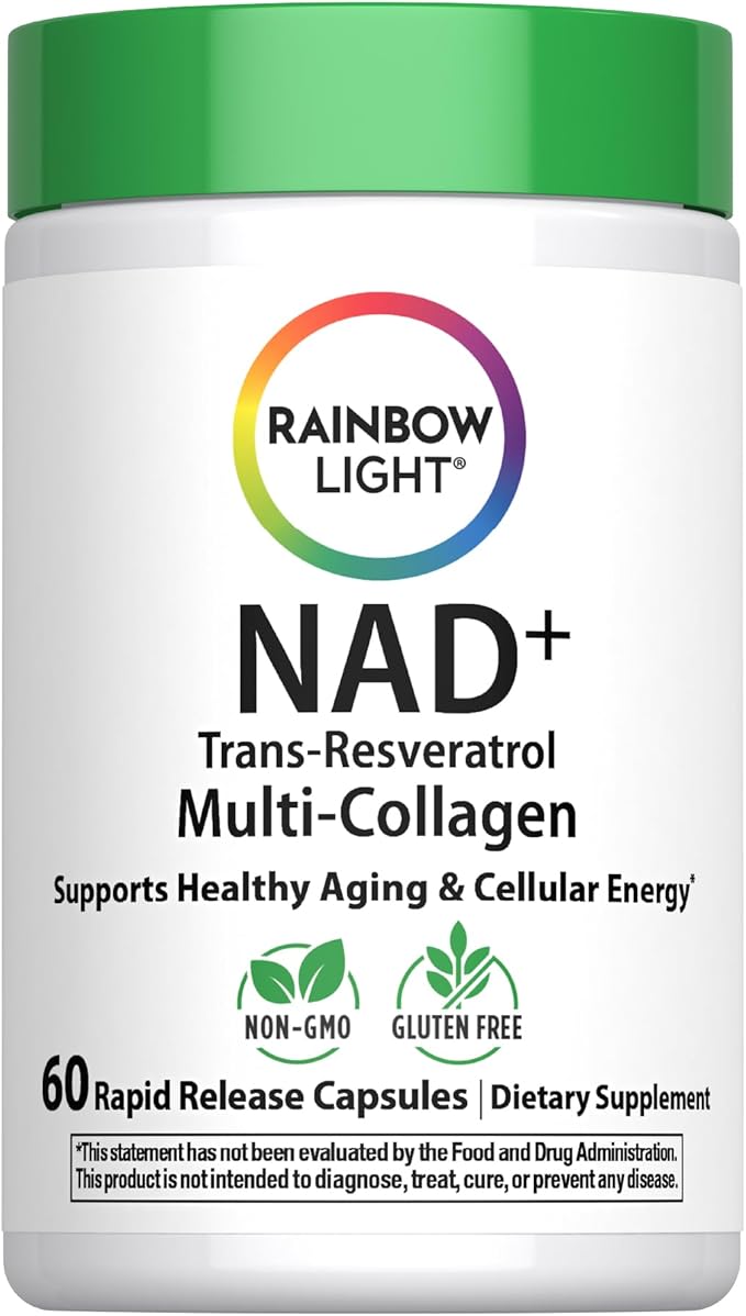 Rainbow Light NAD + Trans-Resveratrol Multi Collagen | 60 Rapid Release Capsules | Supports Healthy Aging &amp Cellular Energy | Non-GMO and Gluten Free