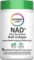 Rainbow Light NAD + Trans-Resveratrol Multi Collagen | 60 Rapid Release Capsules | Supports Healthy Aging &amp Cellular Energy | Non-GMO and Gluten Free