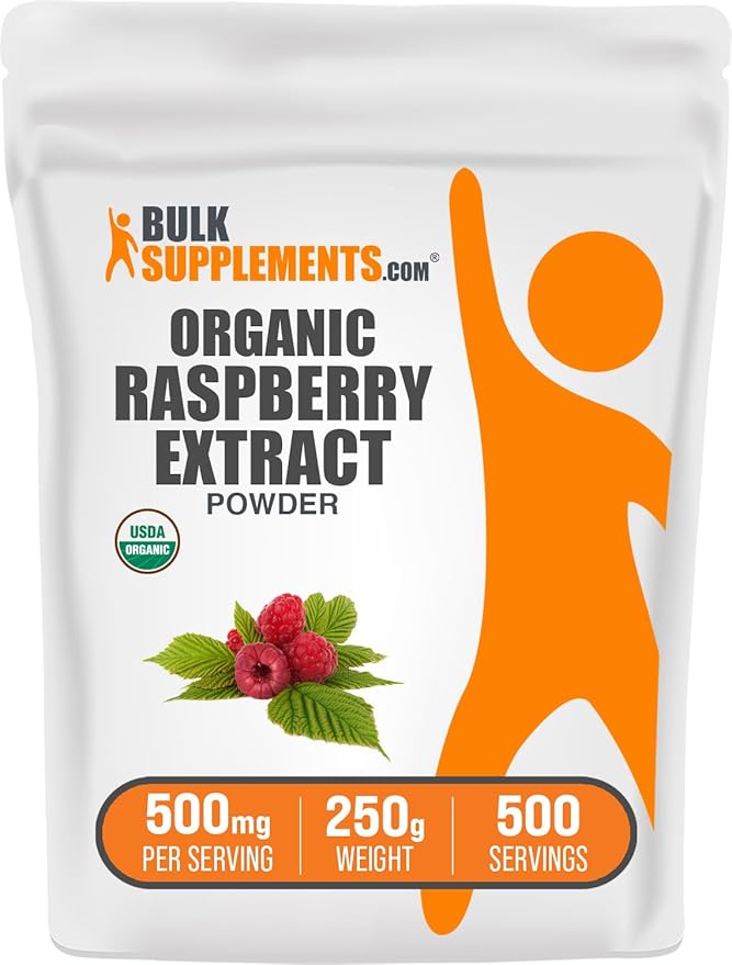 BulkSupplements.com Organic Raspberry Extract Powder - from Raspberry Fruit Antioxidant Source Herbal Supplement - Gluten Free 250g (8.8 oz) (Pack of 1)