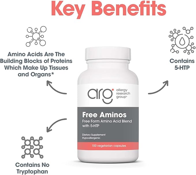 Allergy Research Group Free Aminos Supplement - Lean Muscle Mass Support Vegetarian Capsules - 100 Count