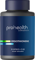 ProHealth Ergothioneine 5X Strength. 25mg Clinical Research Dose. Natural Amino Acid Mushroom Supplement for Improved Cognition Heart Health. Essential Longevity Vitamin. 25 mg/Serving 30 Servings