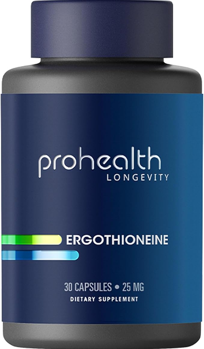 ProHealth Ergothioneine 5X Strength. 25mg Clinical Research Dose. Natural Amino Acid Mushroom Supplement for Improved Cognition Heart Health. Essential Longevity Vitamin. 25 mg/Serving 30 Servings