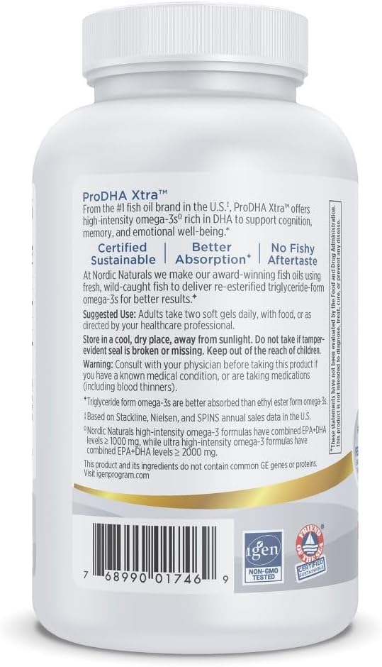 Nordic Naturals ProDHA 1000 Strawberry - 120 Soft Gels - 1660 mg Omega-3 - High-Intensity DHA Formula for Neurological Health Mood &amp Memory - Non-GMO - 60 Servings