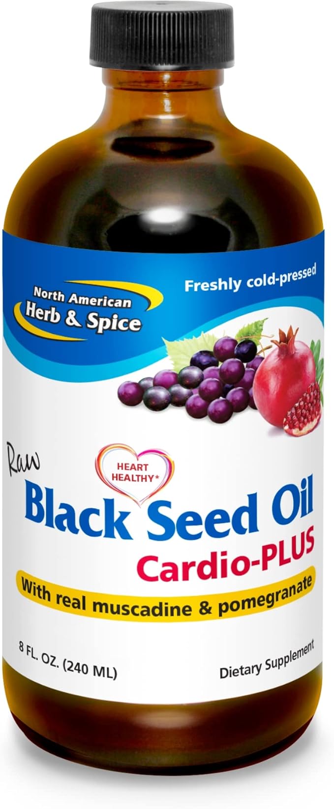 NORTH AMERICAN HERB &amp SPICE Black Seed Oil Cardio-PLUS - 8 fl oz - Supports Heart Health with Muscadine &amp Pomegranate - Non-GMO - 48 Servings