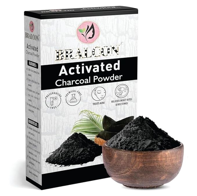 BRA'LCON Activated Charcoal Powder-100g / coconut shell charcoal powder for skin &amp hairs - all skin typesTriple filtered pure &amp natural