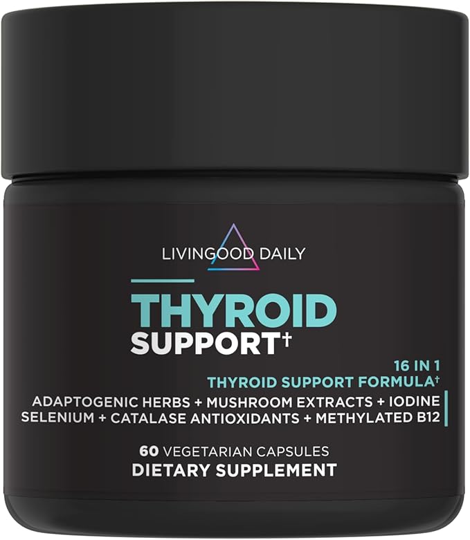 Livingood Daily Thyroid Support Supplement 16-in-1 Wellness Blend with Adaptogenic Herbs Iodine Magnesium and Selenium Thyroid Support for Women &amp Men Vegetarian Capsules Gluten Free 60 Cou