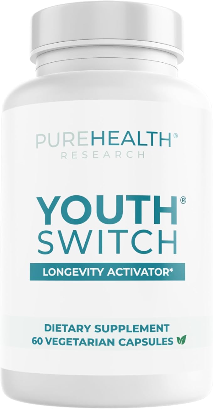 PUREHEALTH RESEARCH Youth Switch - Anti Aging Supplement for Women &amp Men - Longevity Mix for Healthy Aging - with Ashwagandha Cat's Claw Extract Astragalus Root L-Lysine HCL &amp More - 60 Cap