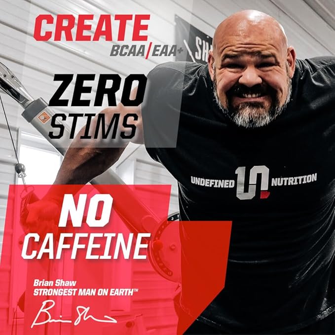 Undefined Nutrition Create BCAA/EAA+ by Brian Shaw -Muscle Recovery &amp Endurance 6.8g BCAA/EAA Matrix -Full Spectrum BCAA + Essential Amino Acids Supplement – 30 Servings (127 oz Orange Citrus)