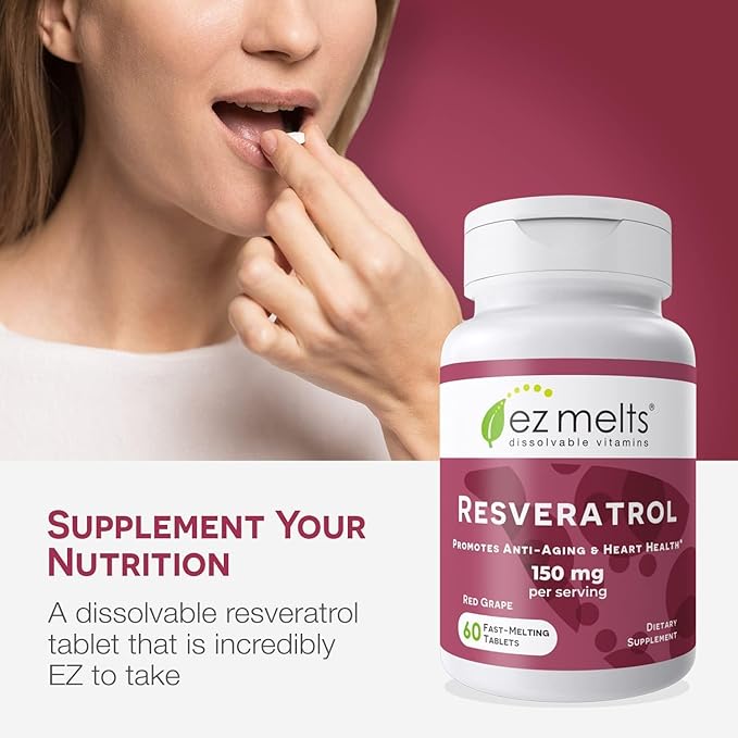 EZ Melts Dissolvable Resveratrol Supplement 150 mg Sugar-Free 1-Month Supply - 2 Pack