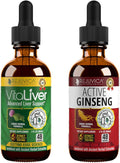 Rejuvica Health Vitaliver + Active Ginseng - Advanced Liver &amp Energy Support Bundle - Liquid Delivery for Better Absorption - Milk Thistle Chanca Piedra Artichoke Dandelion &amp More!