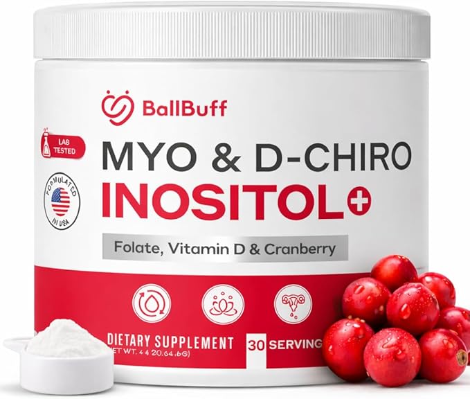 Myo-Inositol &amp D-Chiro Inositol Powder - 40:1 Ratio with Folate Vitamin D &amp Cranberry - Inositol Supplement for Women - 30 Day Supply