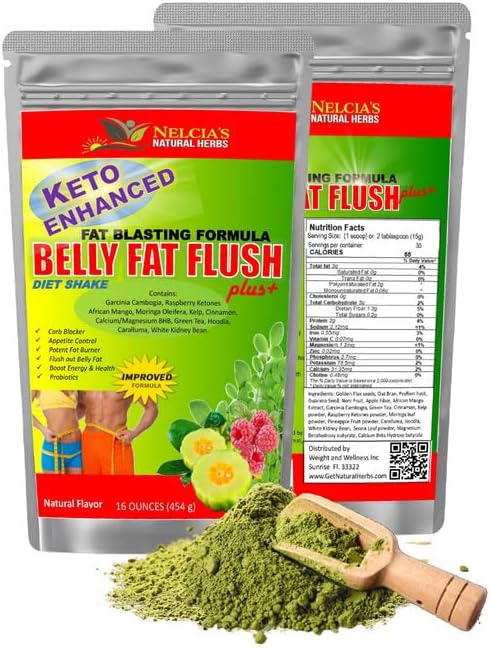 NELCIA'S NATURAL HERBS Belly Fat Burner for Men &amp Women | Probiotics &amp Appetite Suppressant for Weight Loss Supplement Powder| Metabolism Booster Raspberry Ketones Green Tea|16 oz 30 Servings