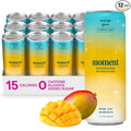 Moment Botanical Soda Soft Drink (Shark Tank) - SPARKLING Drinks | Mango Glow | L-Theanine &amp Ashwagandha for Calm &amp Clarity | 0 Added Sugar 0 Caffeine | 12-pack