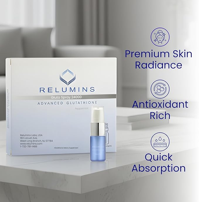 Relumins Sublingual Glutathione Oral Spray – Original Formula 24000mg with Vitamin C &amp Zinc High-Absorption Peppermint Formula 8 Bottles x 3000mg Each – Antioxidant Wellness
