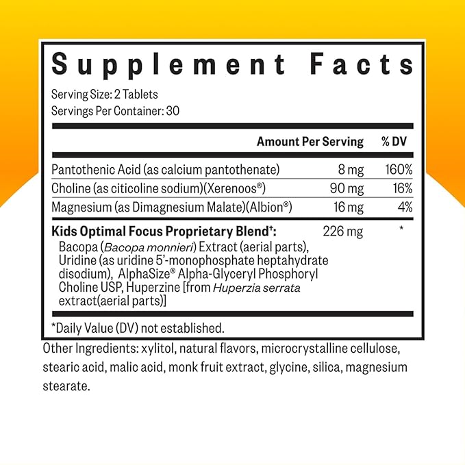 Seeking Health Kids Optimal Focus - Calming Supplement for Children - Supports Focus Healthy Mindset &amp Sleep† - 60 Chewable Tablets (30 Servings)