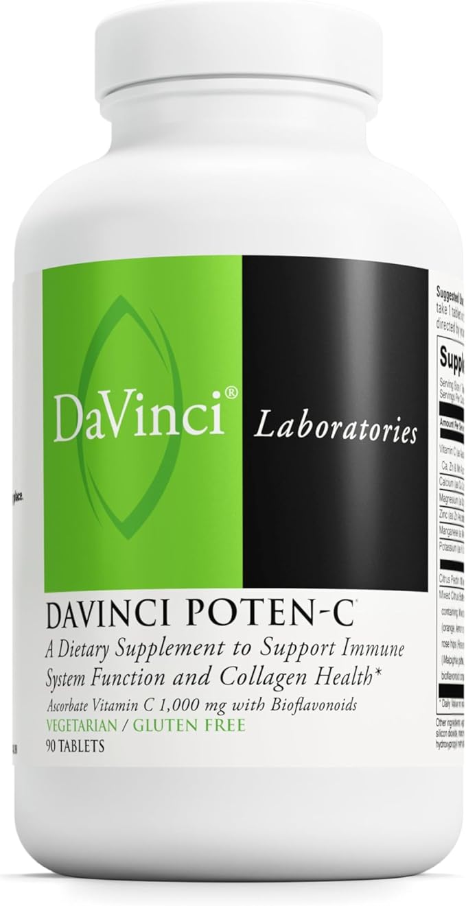 DAVINCI Labs Poten-C - Support Immune System Function &amp Collagen Health* - Vitamin C Calcium Magnesium Zinc Potassium Manganese &amp Bioflavonoids - Vegetarian - Gluten-Free - 90 Tablets