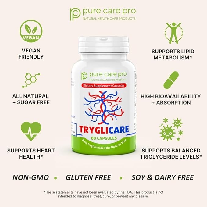 Tryglicare All-Natural Triglyceride Lowering Supplements for Maintaining Healthy Triglycerides Levels as a Daily Supplement Vegan &amp Gluten Free* (60 Capsules)