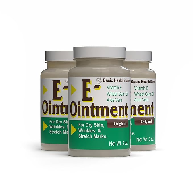 Basic Organics - Basic Brands - Vitamin E Ointment - 2 oz - Moisture Enhancing - Can Help Reduce Appearance of Scars Stretch Marks Fine Lines &amp Wrinkles - Pack of 3