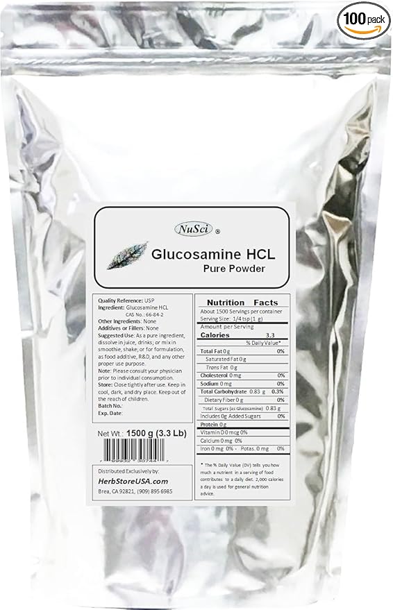 Glucosamine HCL Powder Bulk Pure (1500 g (3.3 Lb)