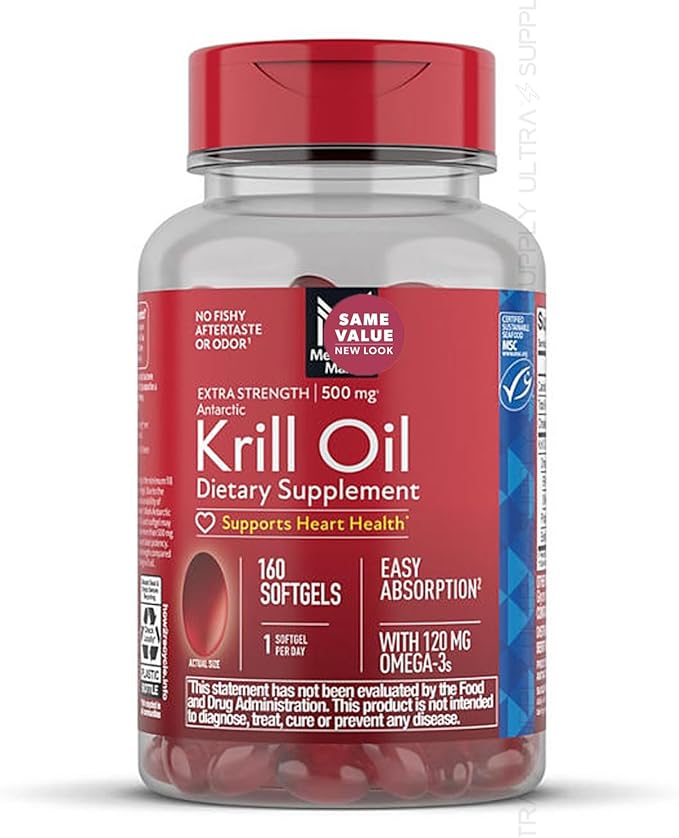 Members Mark Krill Oil (160 Count) Extra Strength Antarctic Omega-3 500 mg | Heart Health Support Enhanced Absorption No Fishy Aftertaste | MSC-Certified Pure Antarctic Source