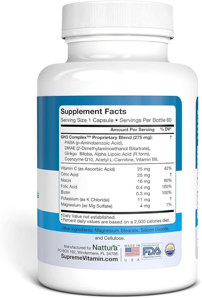 Nattura G-H3 Ultra Ultimate Antioxidant Formula - New Improved Anti-Aging Complex (Ginkgo Biloba R-Alpha Lipoic Acid Coenzyme Q10 Acetyl L-Carnitine Vitamin B6) - 60 Caps