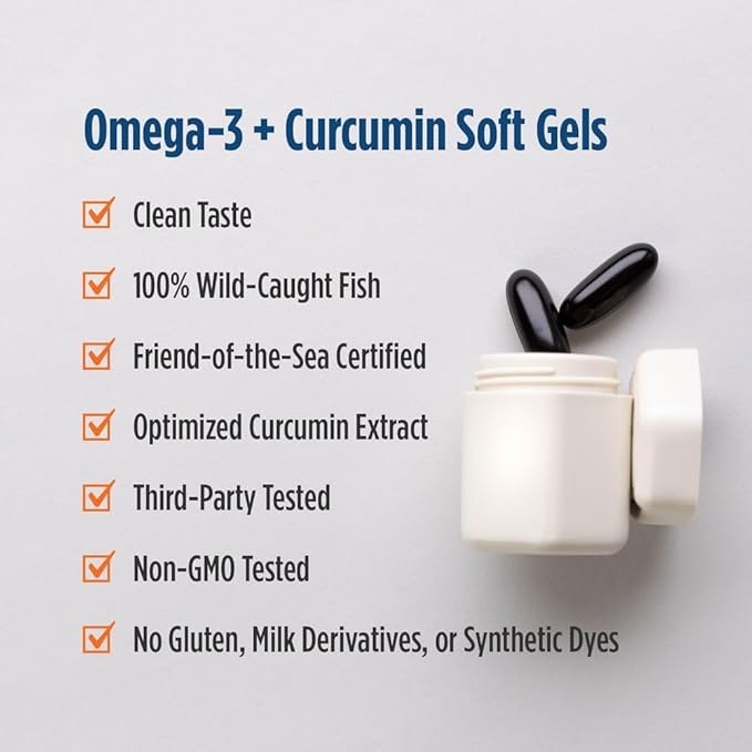 Nordic Naturals Omega Curcumin Lemon - 60 Soft Gels - 1200 mg Omega-3 + 400 mg Optimized Curcumin - Combats Cellular Stress - Non-GMO - 30 Servings