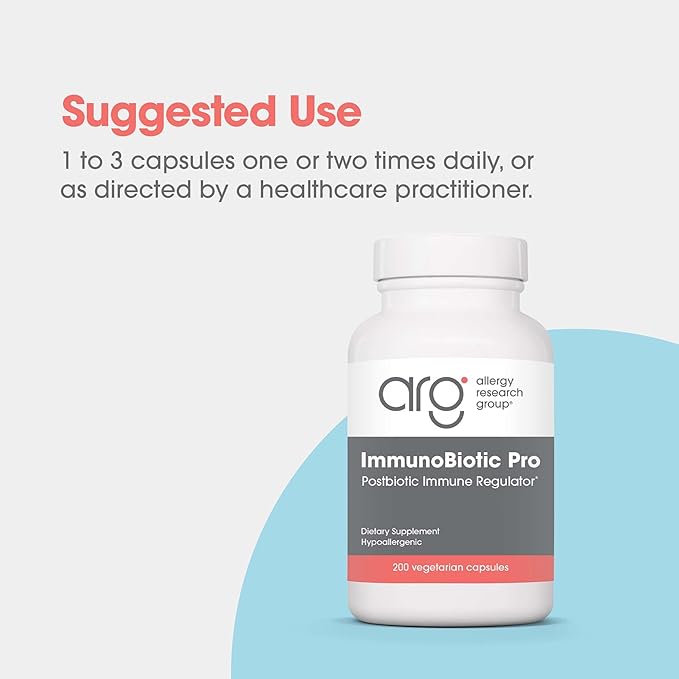 Allergy Research Group ImmunoBiotic Pro - Supports Immune System &amp Gut Barrier Function - Postbiotic Immune Regulator with Lactobacillus Rhamnosus Lysate - 66 Servings - 200 Capsules