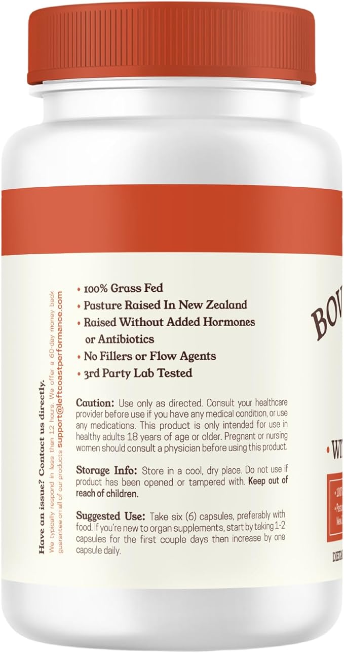 Left Coast Performance Grass Fed Beef Heart and Liver Supplement – Pasture-Raised in New Zealand No Fillers or Flow Agents – Natural CoQ10 &amp Iron Support - Beef Organ Supplement – 180 Capsules