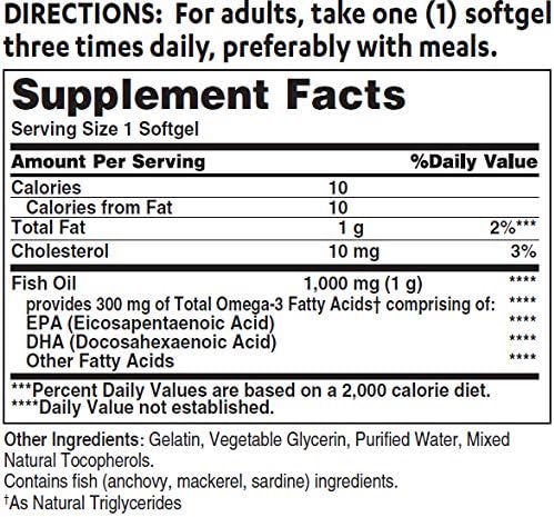 Vitamin World Omega-3 Fish Oil 1000 mg. 250 Softgels EPA DHA Heart Health Cardio Support Rapid-Release Gluten Free