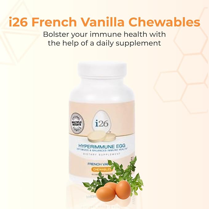Youngevity i26 Hyperimmune Egg | IgY Max French Vanilla Chewable | Patented Immune Powerhouse Formula | Bone Gut Immune Support Supplement | 45 Chewable Tablets