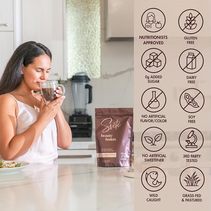 Hydrolyzed Multi Collagen for Women + Vitamins Biotin Hyaluronic Acid CoQ10 Probiotics Zinc | Keto Chocolate Protein Drink Powder (7 Travel Packs) Hair Skin Beauty Supplement by Svete