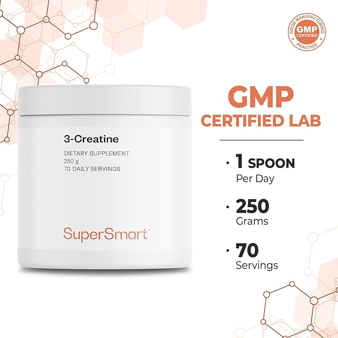 Supersmart - 3-Creatine - with Creatine Monohydrate - Physical Performance &amp Muscle Stimulator - Increase Faster Post-Exercise Recovery | Non-GMO &amp Gluten Free - 250 g